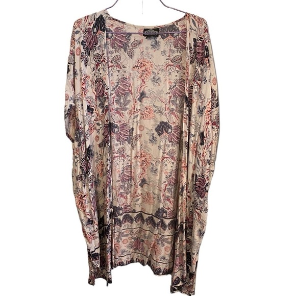 Angie white pink and blue midi floral kimono - Picture 1 of 5